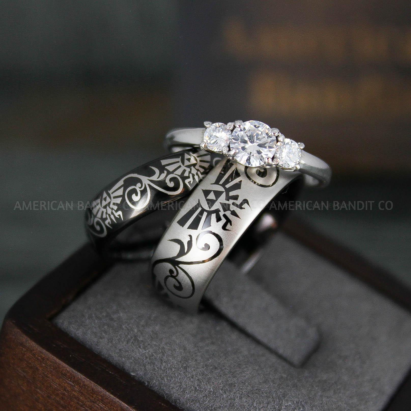 IMG_6134 Zelda Rings, Zelda Wedding Rings, Gamer Rings, Gamer Jewelry, Zelda Wedding Bands, Gamer Wedding Rings, Black Wedding Rings - Image 1