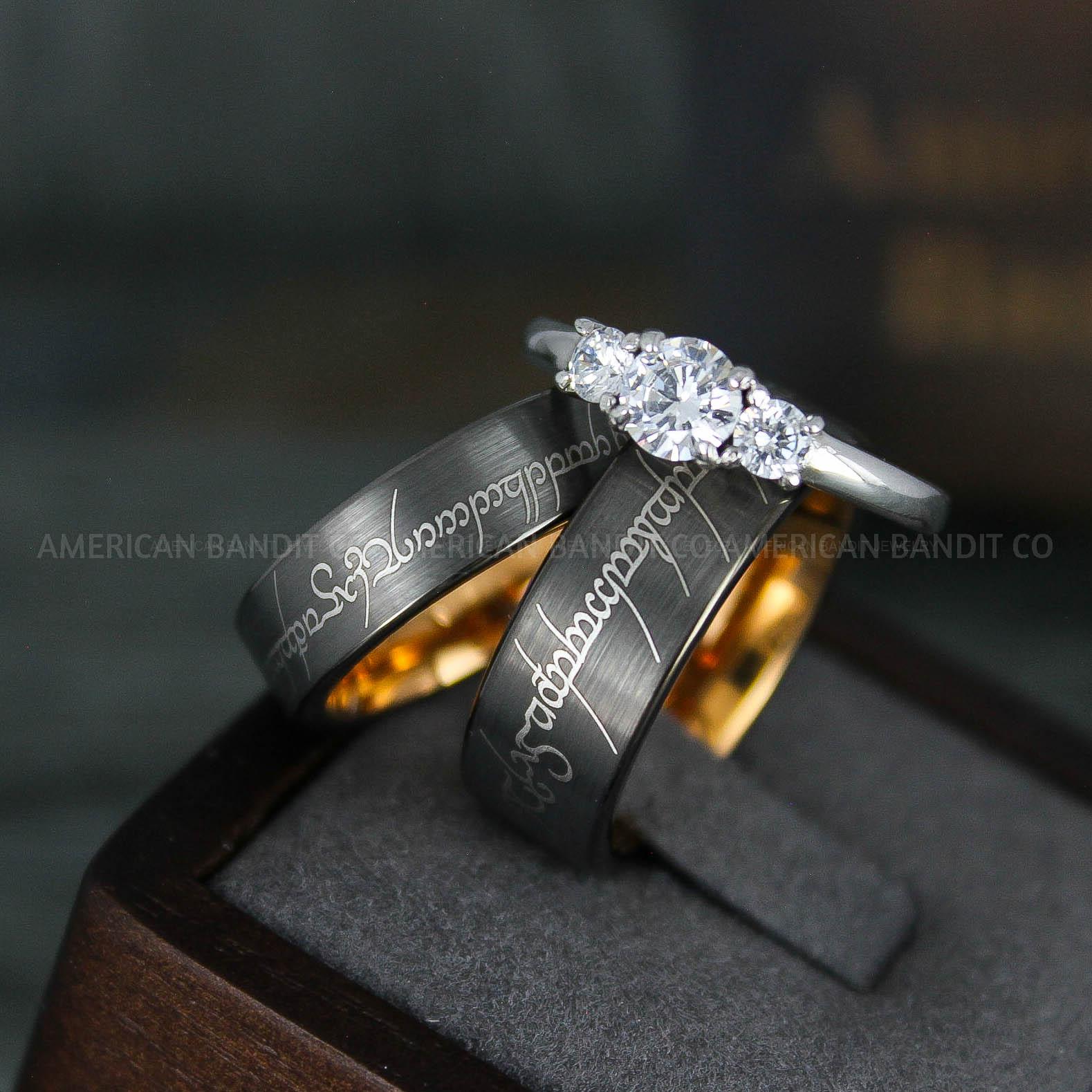 IMG_6158 Elvish Rings, Elvish Wedding Rings, Elvish Wedding Bands, Elvish Jewelry, Gunmetal Wedding Rings - Image 1