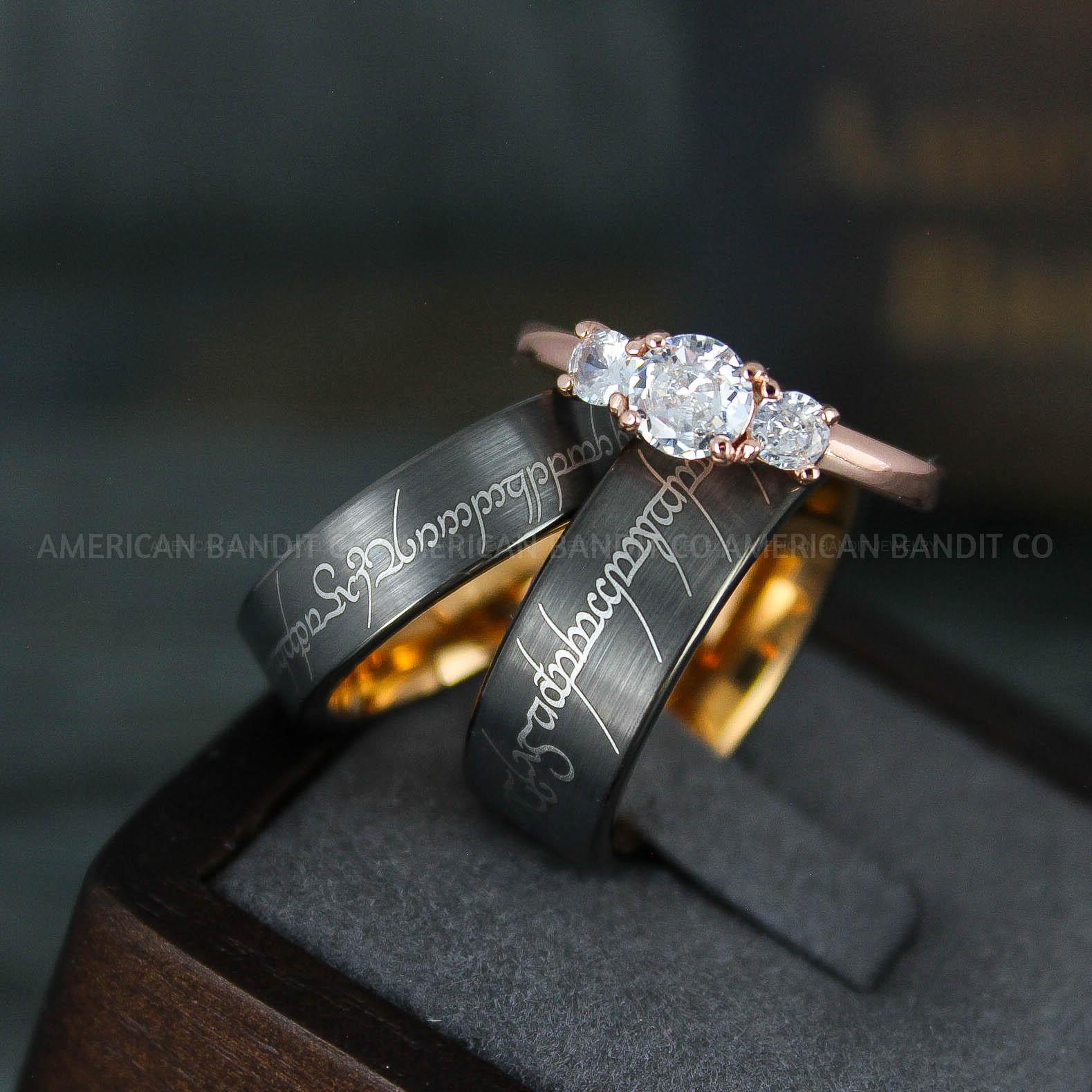 IMG_6159 Elvish Rings, Elvish Wedding Rings, Elvish Wedding Bands, Elvish Jewelry, Gunmetal Wedding Rings - Image 1