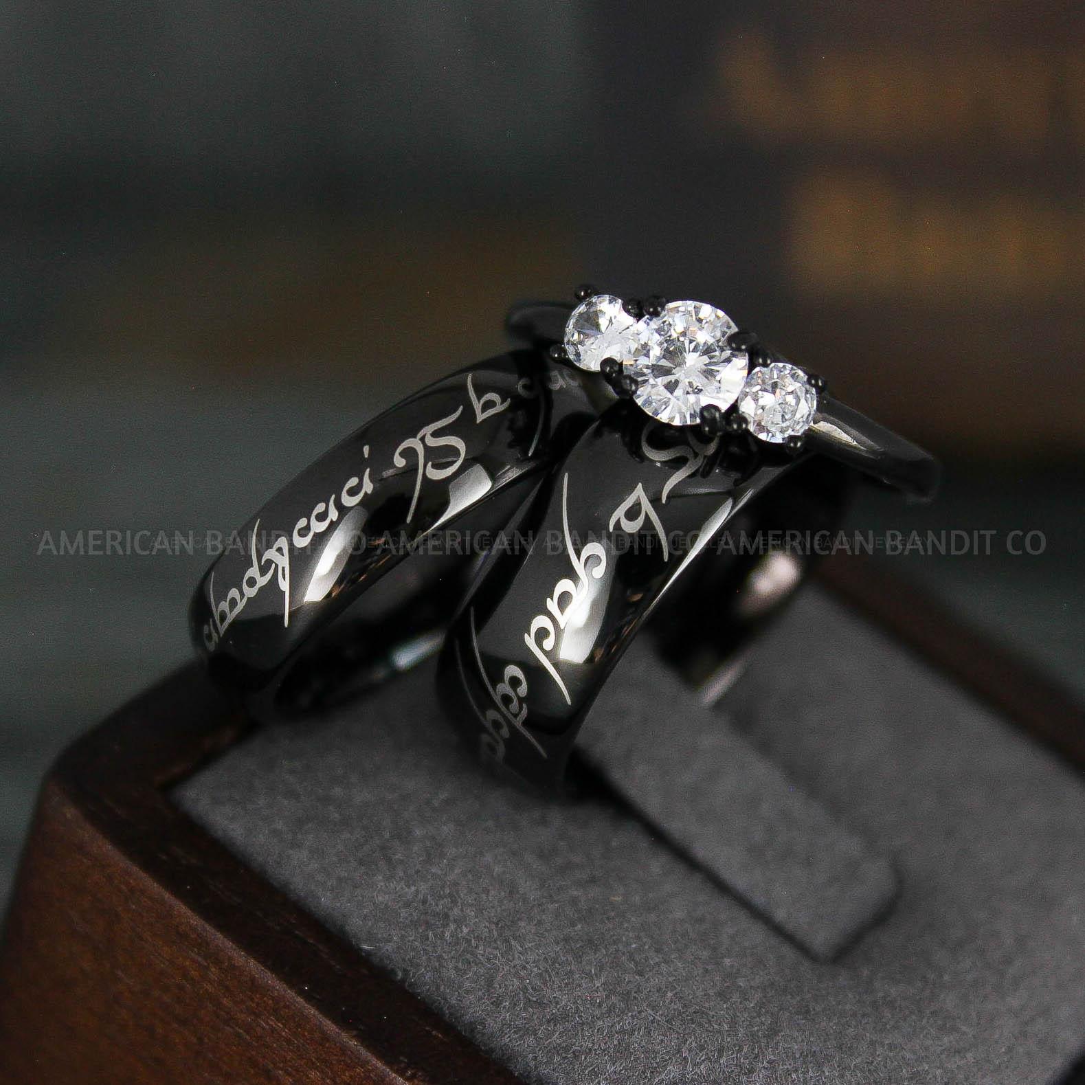 IMG_6199 Elvish Rings, Elvish Wedding Rings, Elvish Wedding Bands, Elvish Jewelry, Black Wedding Rings - Image 1