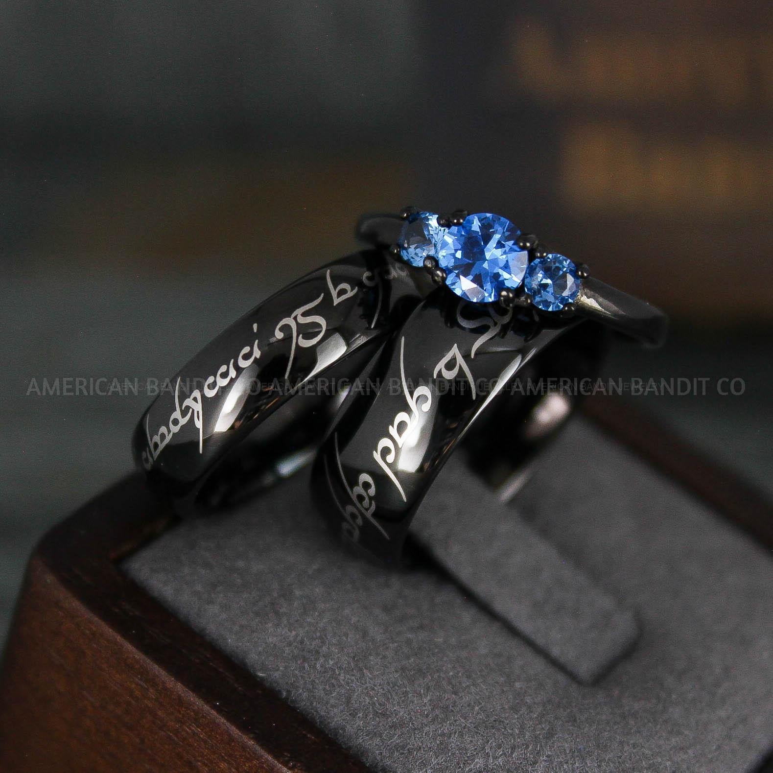 IMG_6200 Elvish Rings, Elvish Wedding Rings, Elvish Wedding Bands, Elvish Jewelry, Black Wedding Rings - Image 1