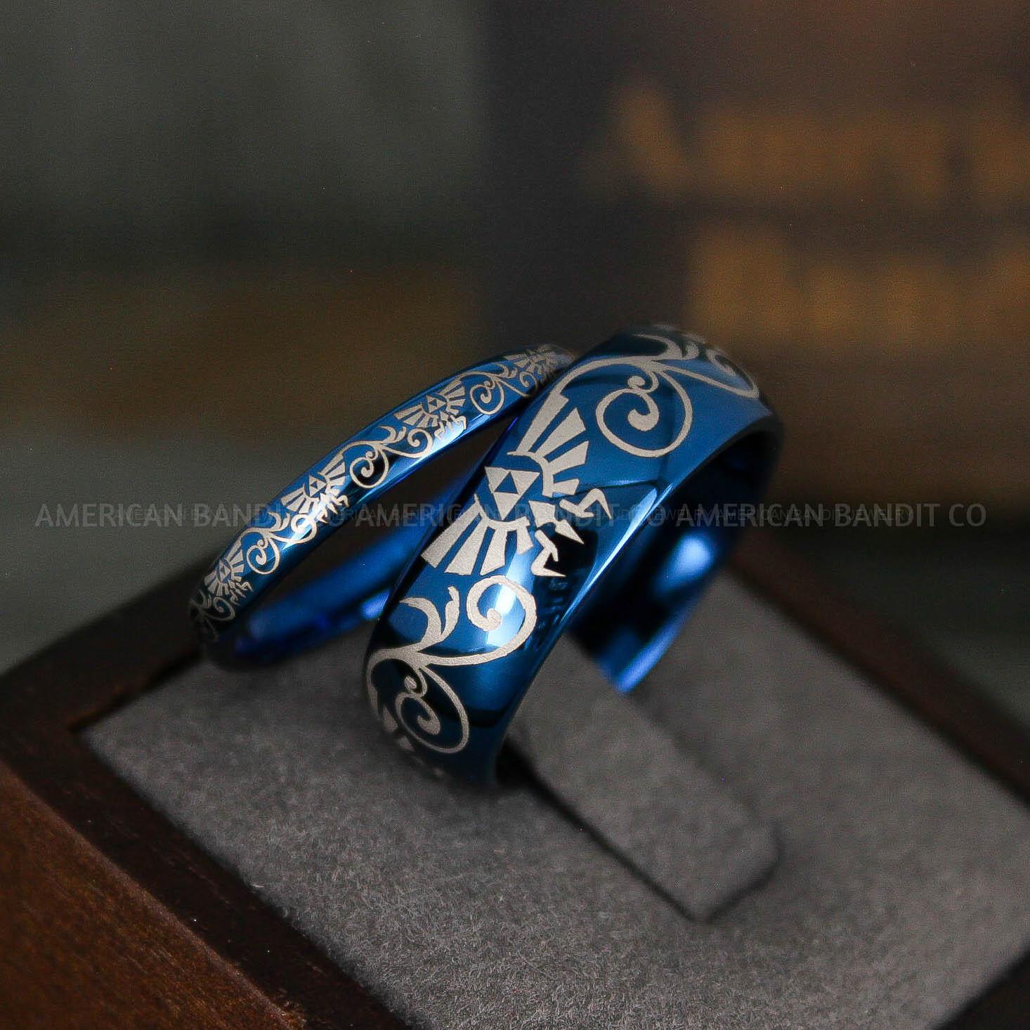IMG_6204 Zelda Rings, Zelda Wedding Rings, Gamer Rings, Gamer Jewelry, Zelda Wedding Bands, Gamer Wedding Rings, Blue Wedding Rings - Image 1