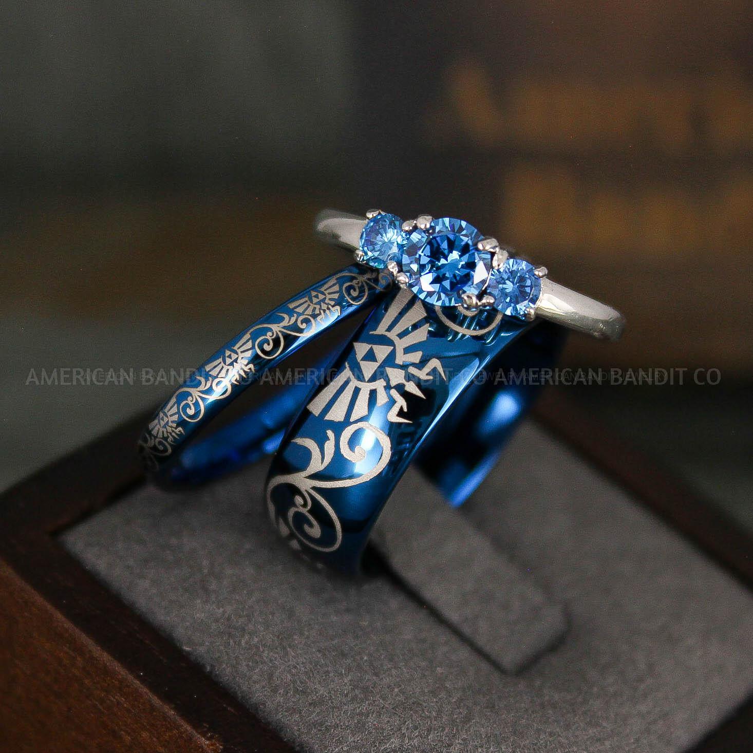IMG_6205 Zelda Rings, Zelda Wedding Rings, Gamer Rings, Gamer Jewelry, Zelda Wedding Bands, Gamer Wedding Rings, Blue Wedding Rings - Image 1