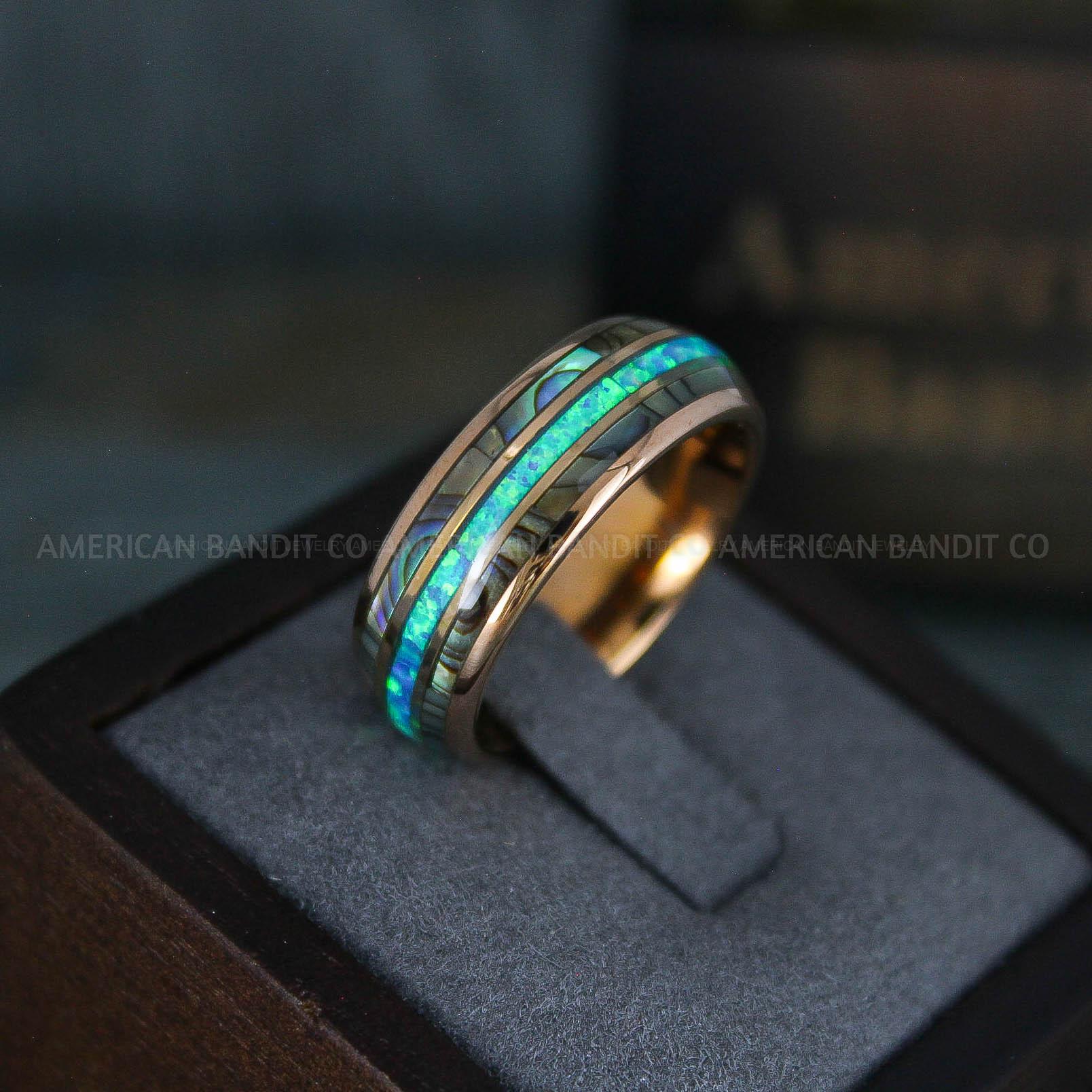 IMG_6208 Opal Ring, Opal Wedding Ring, Abalone Shell Ring, Abalone Shell Wedding Band - Image 1