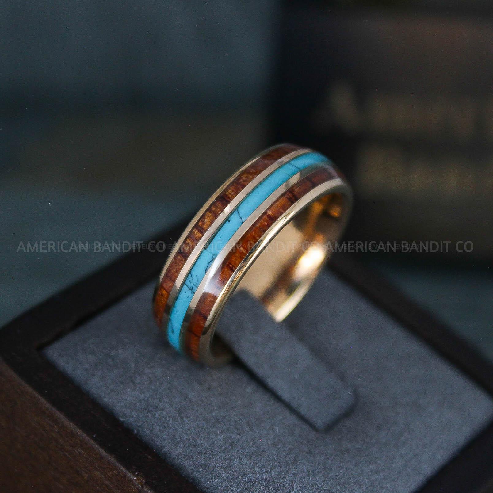 IMG_6209 Turquoise Ring, Wood Ring, Wood Wedding Band, Turquoise Wedding Band, Turquoise Wedding Ring - Image 1