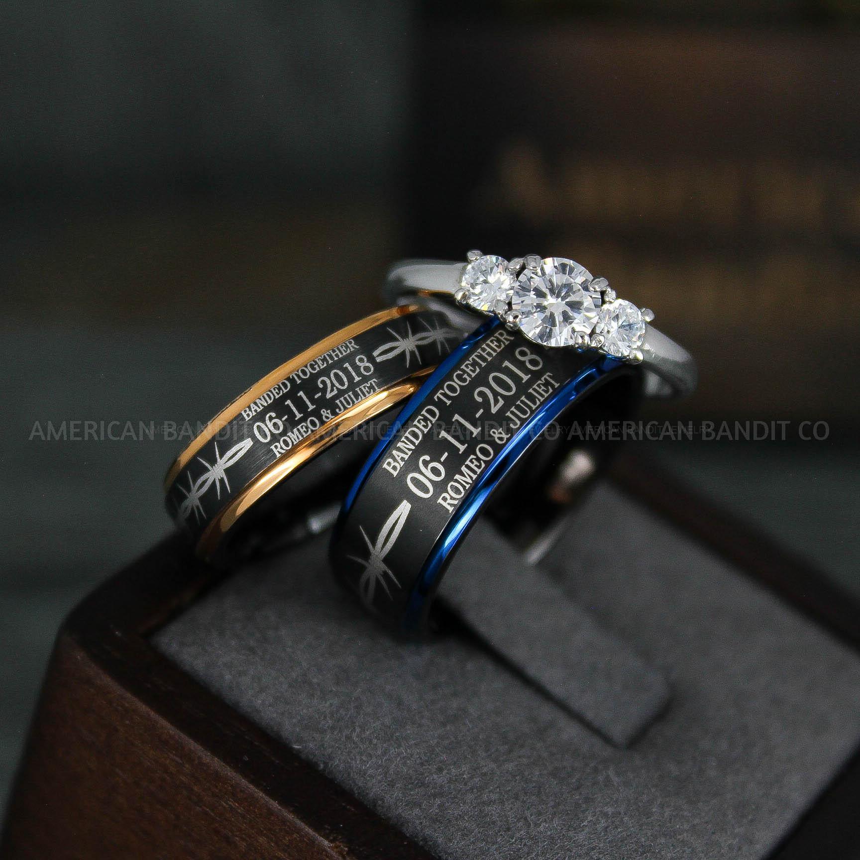 IMG_6306 Banded Together Rings, Couple Rings, Black Wedding Bands, Matching Wedding Rings - Image 1