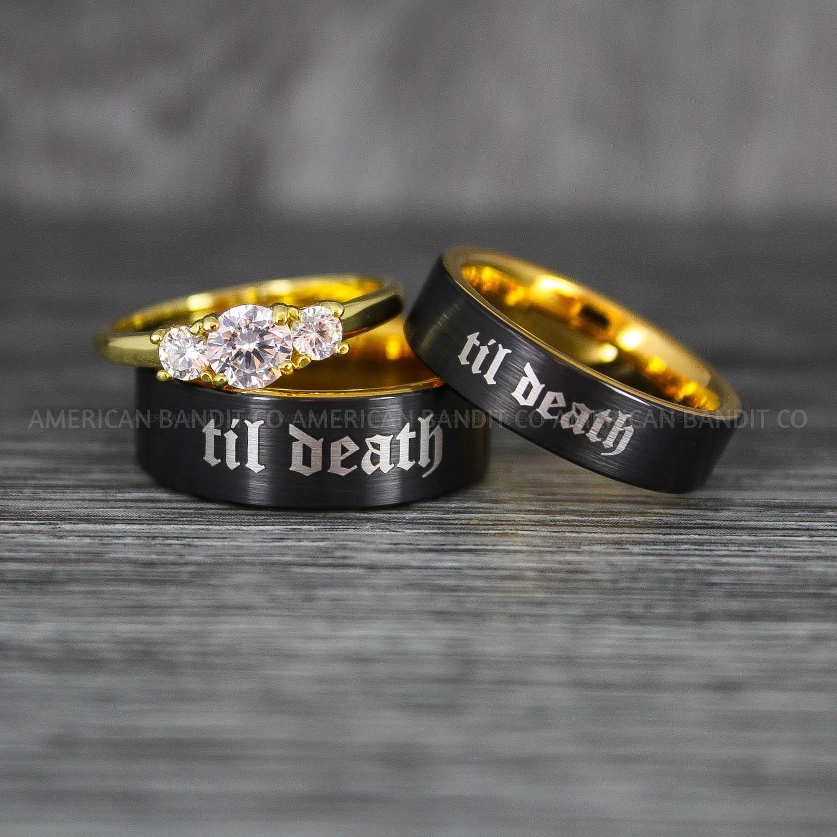 IMG_6341 Til Death Do Us Part Rings, Til Death Do Us Part Wedding Rings, Black Wedding Bands - Image 1