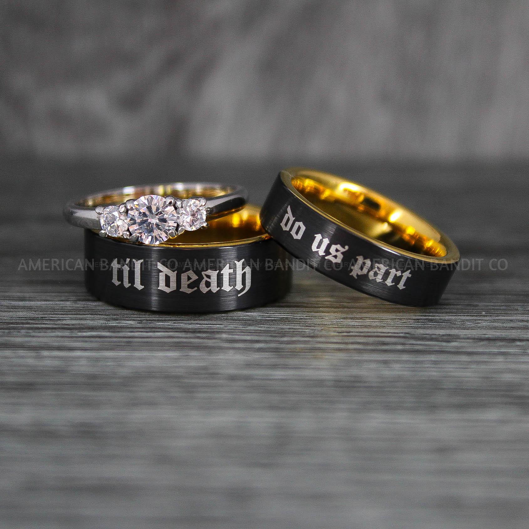IMG_6350 Til Death Do Us Part Rings, Til Death Do Us Part Wedding Rings, Black Wedding Bands - Image 1