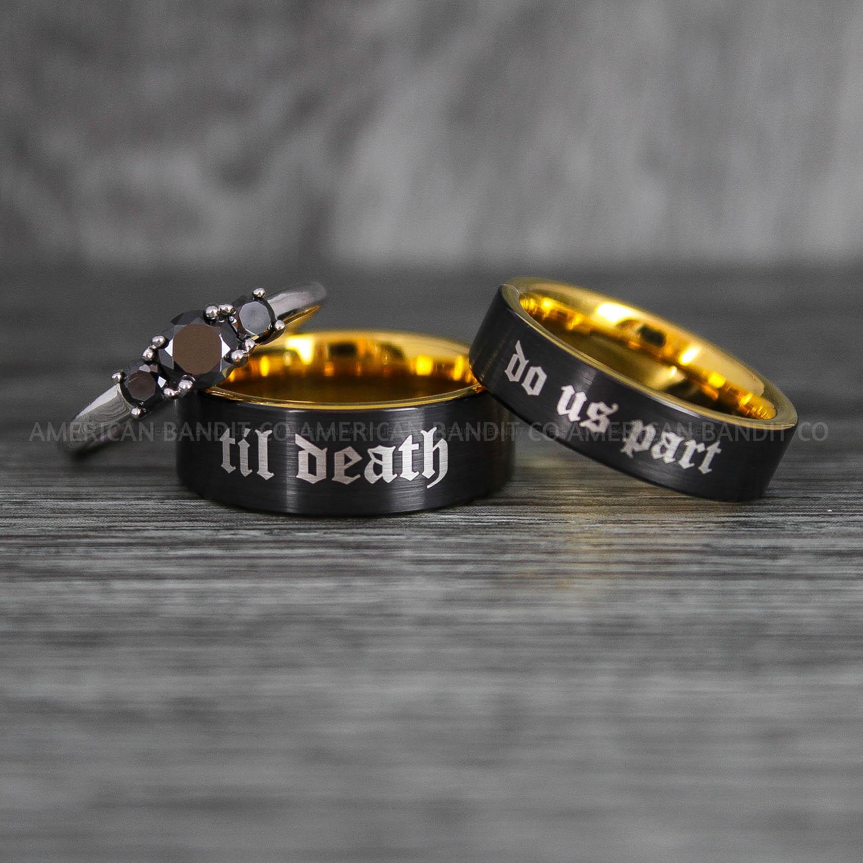 IMG_6354 Til Death Do Us Part Rings, Til Death Do Us Part Wedding Rings, Black Wedding Bands - Image 1