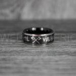 Til Valhalla Rings, Viking Rings, Runes Rings, Vegvísir Ring, Nordic Rings, Norsemen Rings, Nordic Runes Rings, Black Tungsten Bands