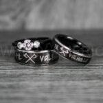 Til Valhalla Rings, Viking Rings, Runes Rings, Vegvísir Ring, Nordic Rings, Norsemen Rings, Nordic Runes Rings, Black Tungsten Bands
