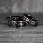 Til Valhalla Rings, Viking Rings, Runes Rings, Vegvísir Ring, Nordic Rings, Norsemen Rings, Nordic Runes Rings, Black Tungsten Bands