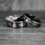 Til Valhalla Rings, Viking Rings, Runes Rings, Vegvísir Ring, Nordic Rings, Norsemen Rings, Nordic Runes Rings, Black Tungsten Bands