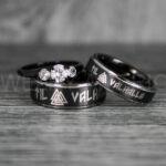 Til Valhalla Rings, Viking Rings, Runes Rings, Vegvísir Ring, Nordic Rings, Norsemen Rings, Nordic Runes Rings, Black Tungsten Bands