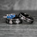 Til Valhalla Rings, Viking Rings, Runes Rings, Vegvísir Ring, Nordic Rings, Norsemen Rings, Nordic Runes Rings, Black Tungsten Bands