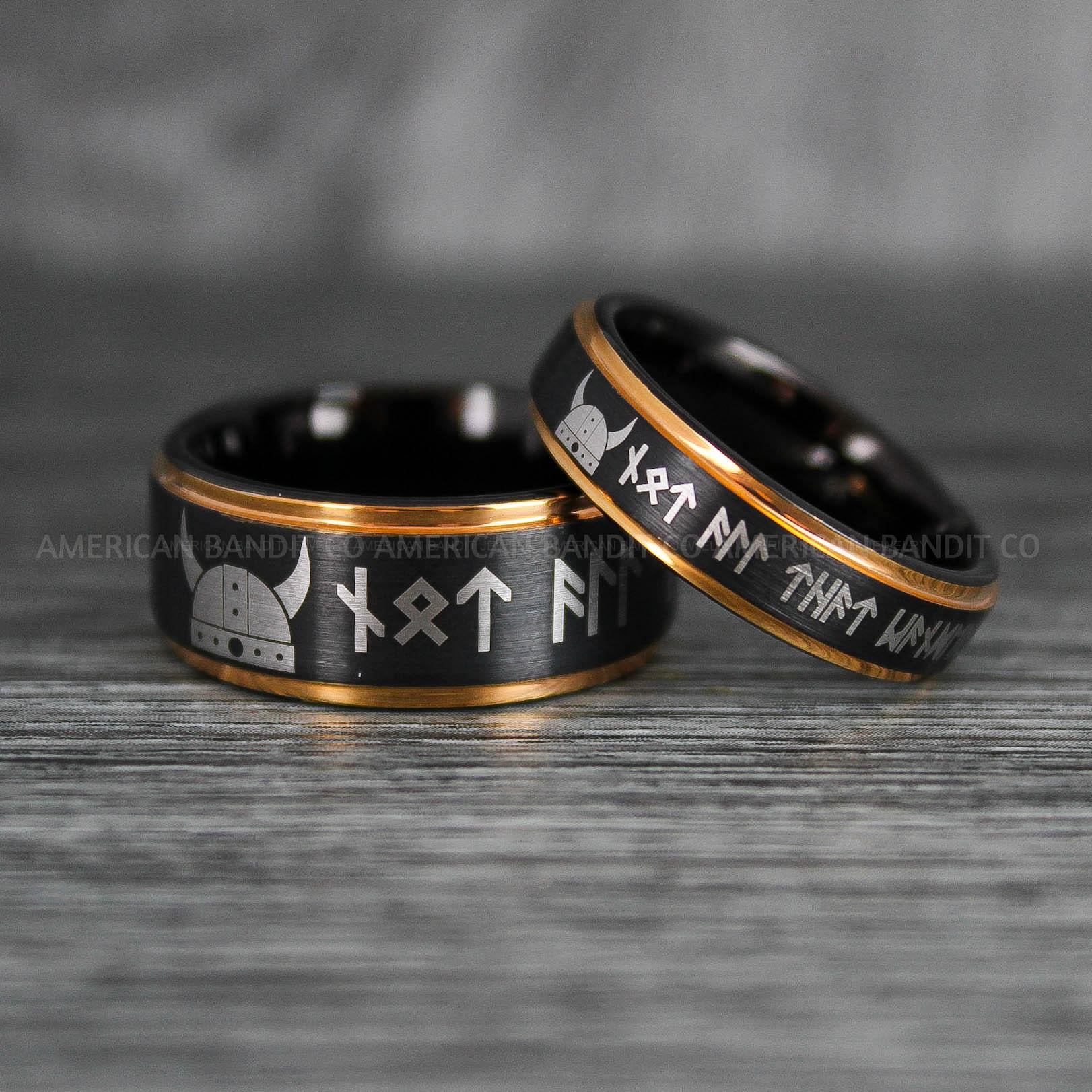 IMG_6381 Til Valhalla Rings, Viking Rings, Runes Rings, Vegvísir Ring, Nordic Rings, Norsemen Rings, Nordic Runes Rings, Black Tungsten Bands - Image 1