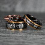 Til Valhalla Rings, Viking Rings, Runes Rings, Vegvísir Ring, Nordic Rings, Norsemen Rings, Nordic Runes Rings, Black Tungsten Bands