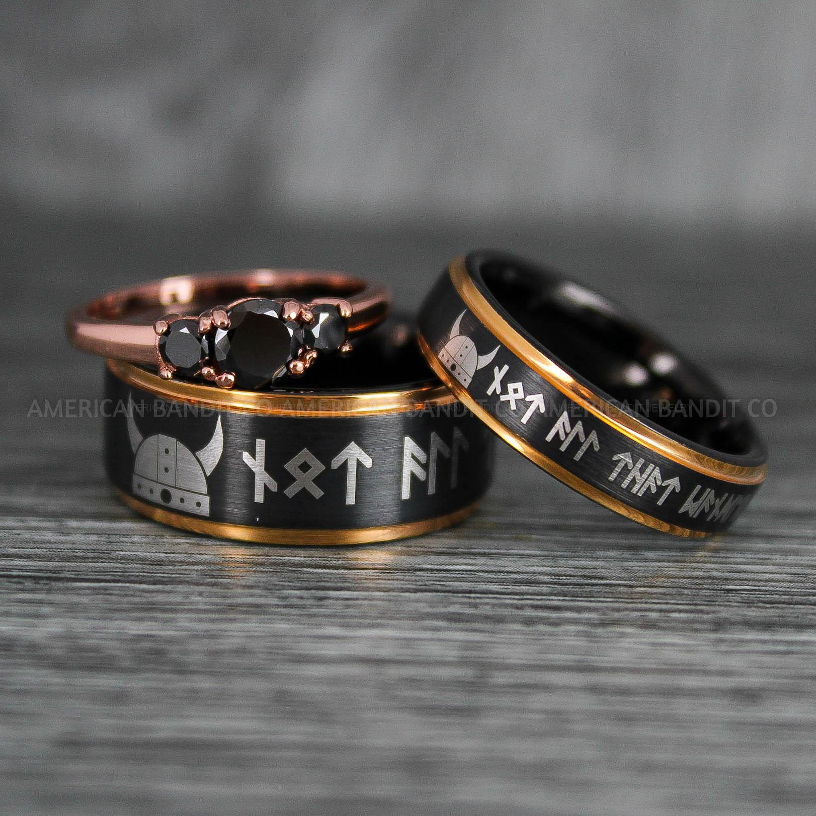 IMG_6382 Til Valhalla Rings, Viking Rings, Runes Rings, Vegvísir Ring, Nordic Rings, Norsemen Rings, Nordic Runes Rings, Black Tungsten Bands - Image 1
