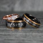 Til Valhalla Rings, Viking Rings, Runes Rings, Vegvísir Ring, Nordic Rings, Norsemen Rings, Nordic Runes Rings, Black Tungsten Bands