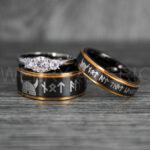 Til Valhalla Rings, Viking Rings, Runes Rings, Vegvísir Ring, Nordic Rings, Norsemen Rings, Nordic Runes Rings, Black Tungsten Bands