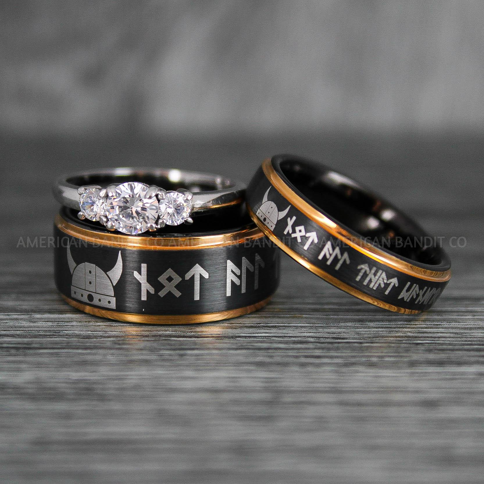 IMG_6384 Til Valhalla Rings, Viking Rings, Runes Rings, Vegvísir Ring, Nordic Rings, Norsemen Rings, Nordic Runes Rings, Black Tungsten Bands - Image 1