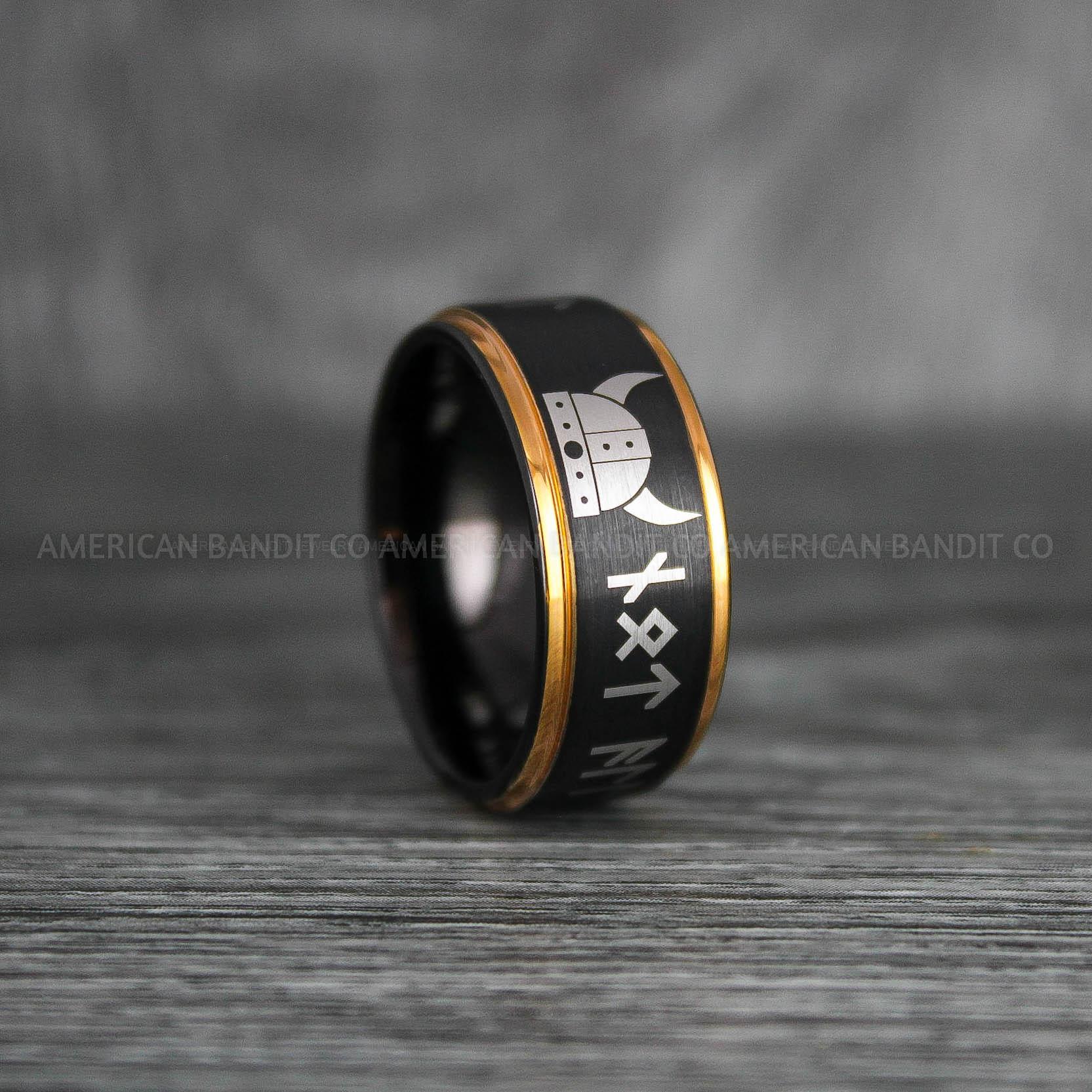 IMG_6386 Til Valhalla Rings, Viking Rings, Runes Rings, Vegvísir Ring, Nordic Rings, Norsemen Rings, Nordic Runes Rings, Black Tungsten Bands - Image 1