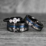 Til Valhalla Rings, Viking Rings, Runes Rings, Vegvísir Ring, Nordic Rings, Norsemen Rings, Nordic Runes Rings, Black Tungsten Bands