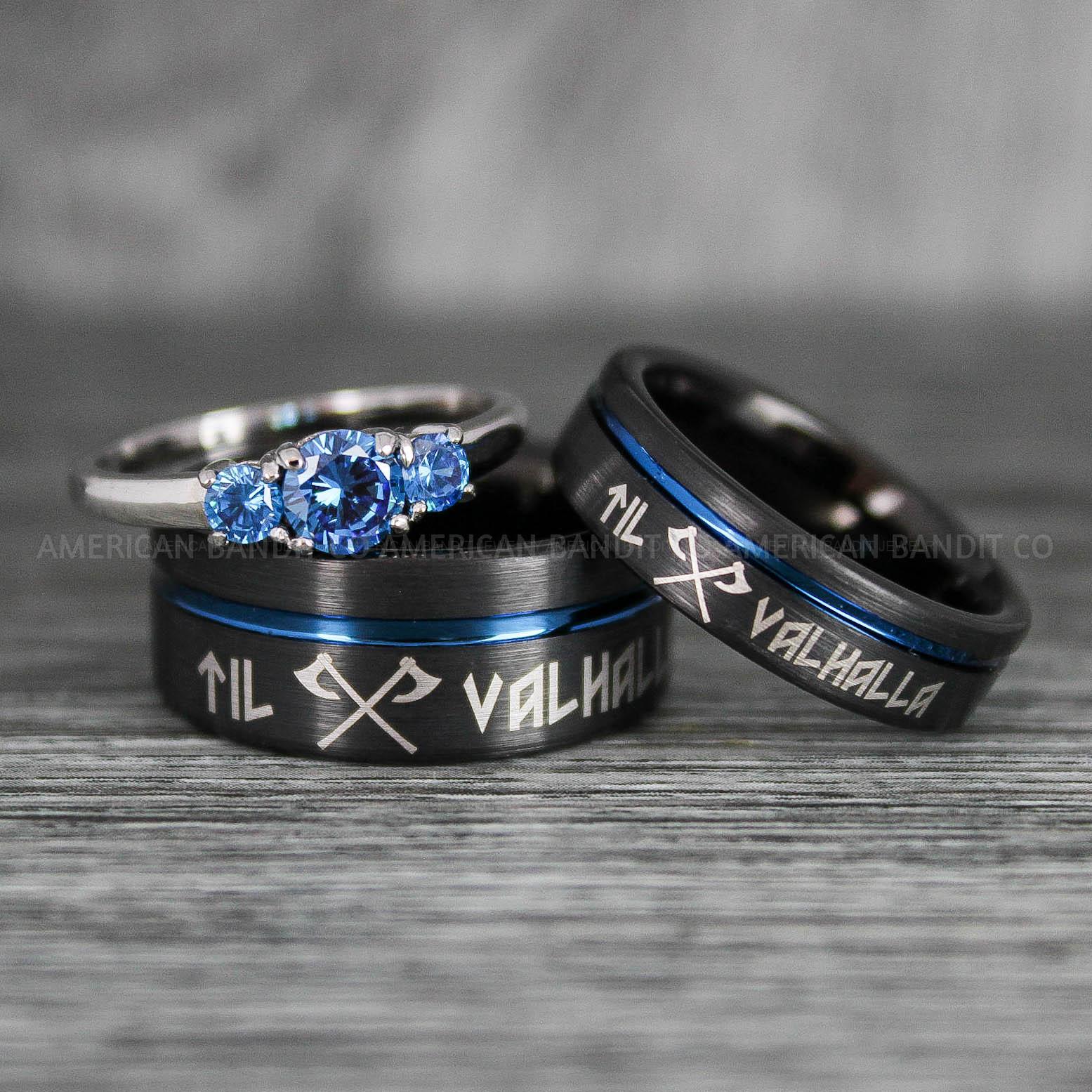 IMG_6394 Til Valhalla Rings, Viking Rings, Runes Rings, Vegvísir Ring, Nordic Rings, Norsemen Rings, Nordic Runes Rings, Black Tungsten Bands - Image 1