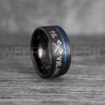 Til Valhalla Rings, Viking Rings, Runes Rings, Vegvísir Ring, Nordic Rings, Norsemen Rings, Nordic Runes Rings, Black Tungsten Bands