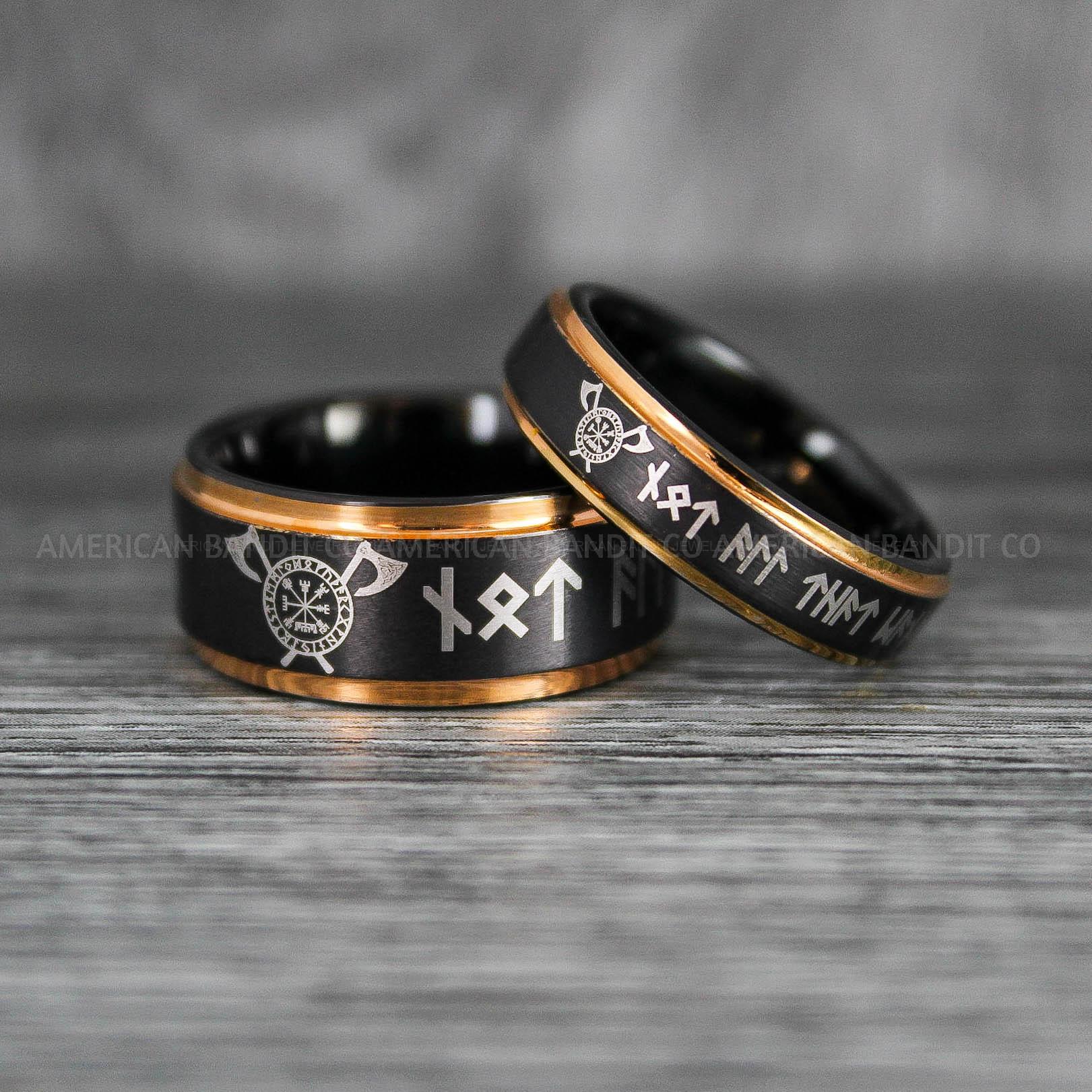IMG_6397 Til Valhalla Rings, Viking Rings, Runes Rings, Vegvísir Ring, Nordic Rings, Norsemen Rings, Nordic Runes Rings, Black Tungsten Bands - Image 1