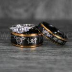 Til Valhalla Rings, Viking Rings, Runes Rings, Vegvísir Ring, Nordic Rings, Norsemen Rings, Nordic Runes Rings, Black Tungsten Bands