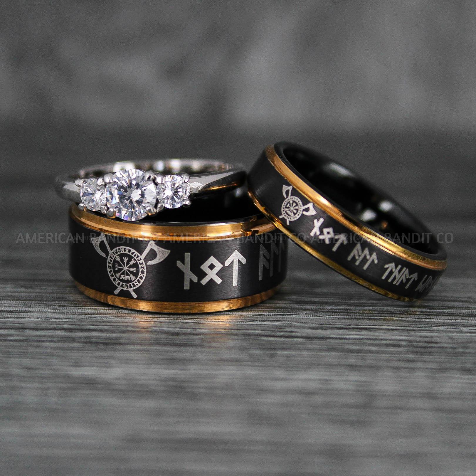 IMG_6399 Til Valhalla Rings, Viking Rings, Runes Rings, Vegvísir Ring, Nordic Rings, Norsemen Rings, Nordic Runes Rings, Black Tungsten Bands - Image 1