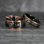 Til Valhalla Rings, Viking Rings, Runes Rings, Vegvísir Ring, Nordic Rings, Norsemen Rings, Nordic Runes Rings, Black Tungsten Bands
