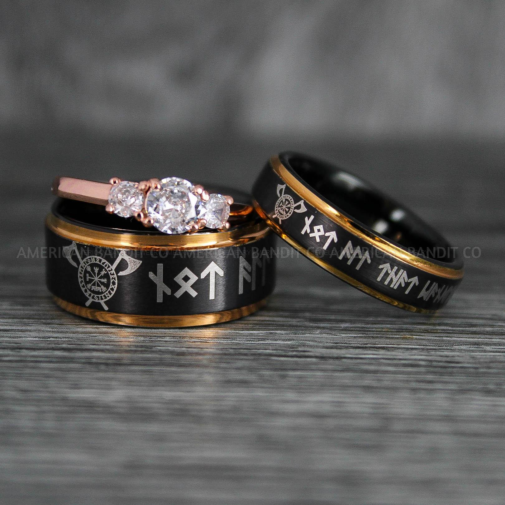 IMG_6401 Til Valhalla Rings, Viking Rings, Runes Rings, Vegvísir Ring, Nordic Rings, Norsemen Rings, Nordic Runes Rings, Black Tungsten Bands - Image 1