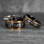 Til Valhalla Rings, Viking Rings, Runes Rings, Vegvísir Ring, Nordic Rings, Norsemen Rings, Nordic Runes Rings, Black Tungsten Bands