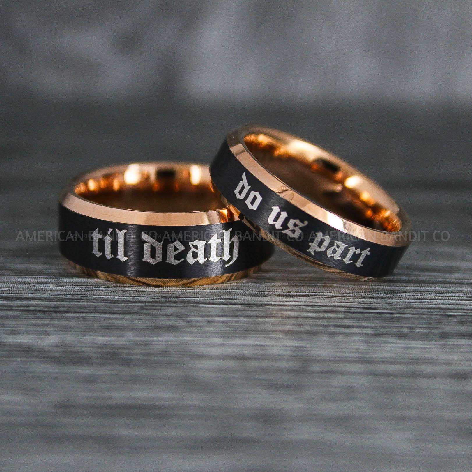 IMG_6404 Til Death Do Us Part Rings, Til Death Do Us Part Wedding Rings, Black Wedding Bands - Image 1