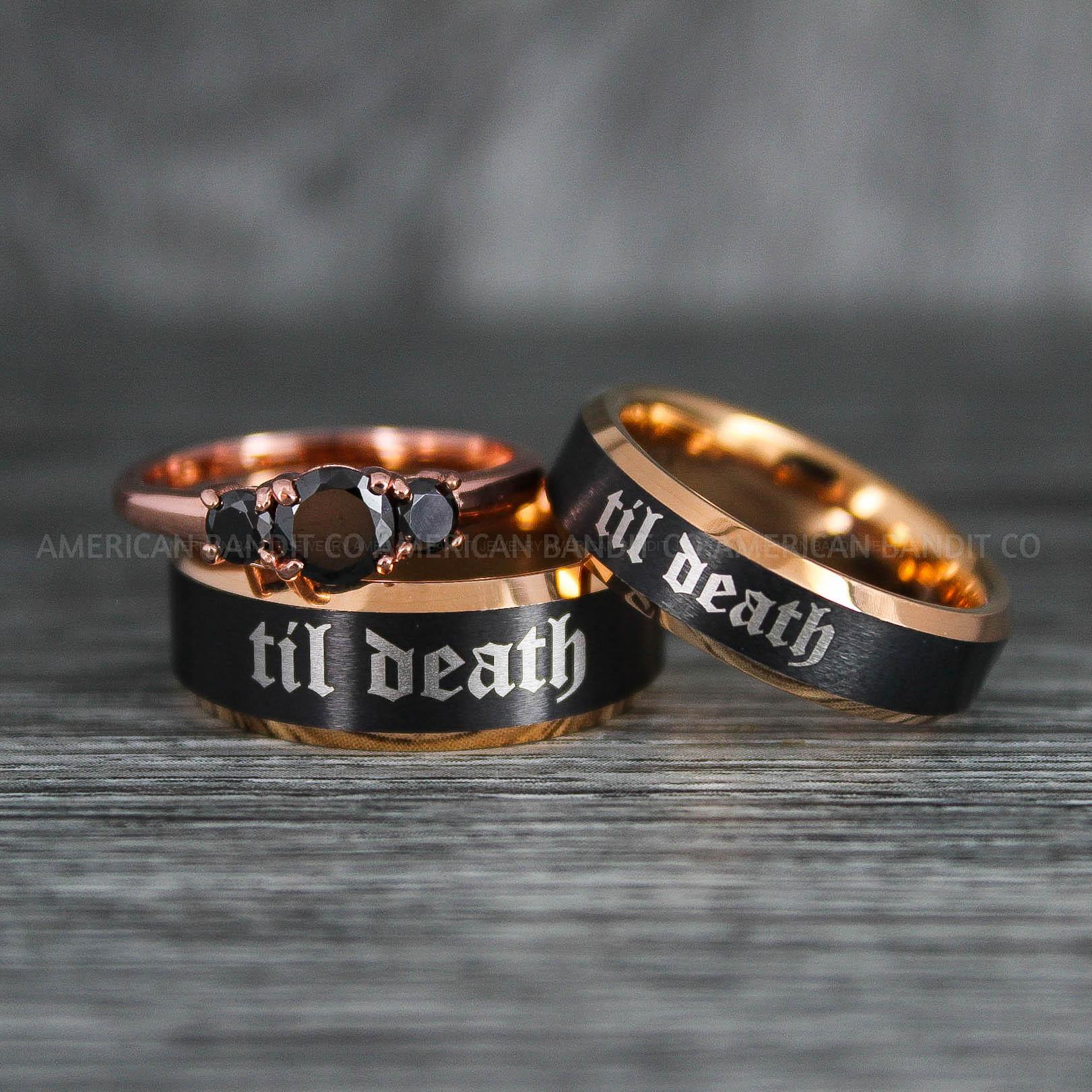 IMG_6408 Til Death Do Us Part Rings, Til Death Do Us Part Wedding Rings, Black Wedding Bands - Image 1