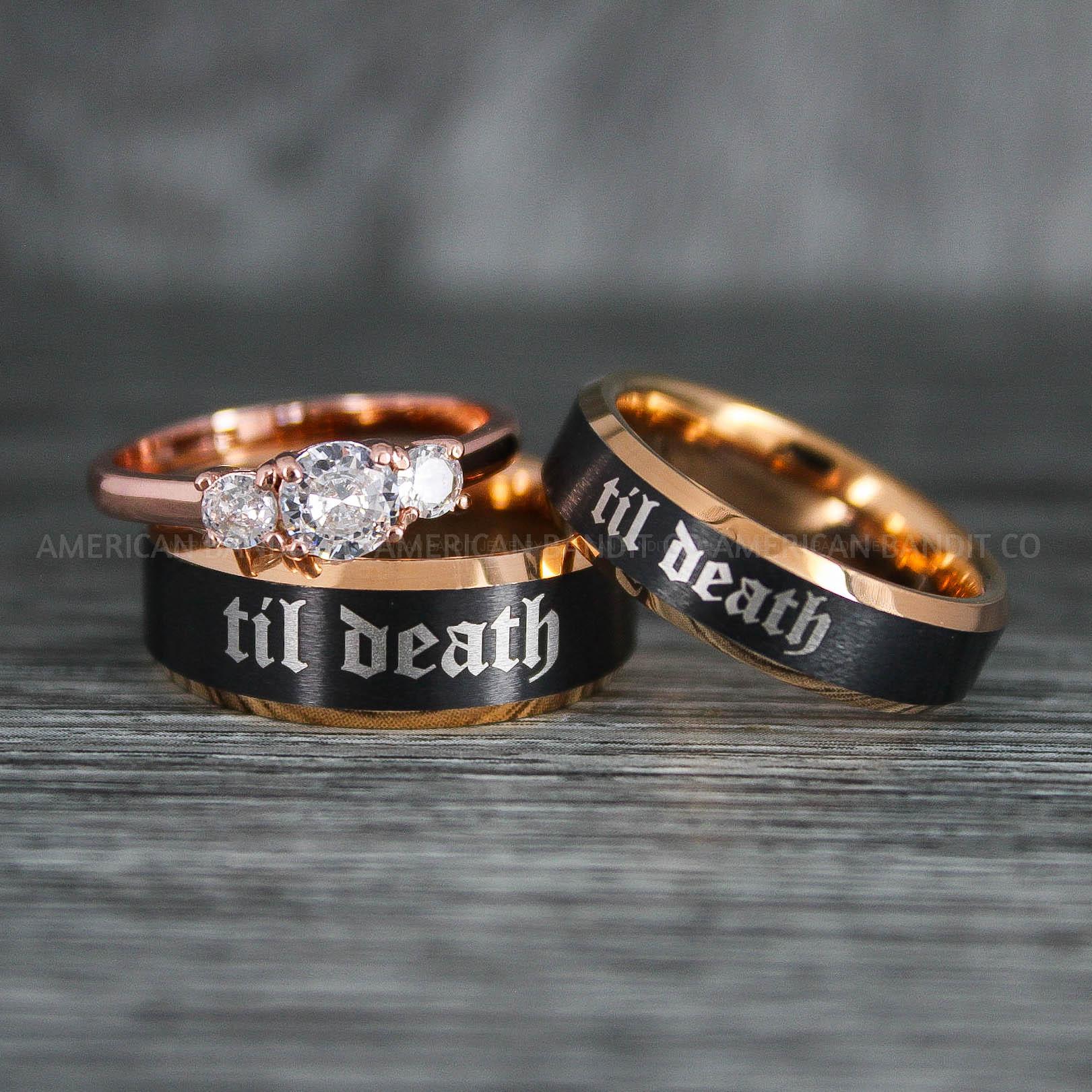 IMG_6409 Til Death Do Us Part Rings, Til Death Do Us Part Wedding Rings, Black Wedding Bands - Image 1