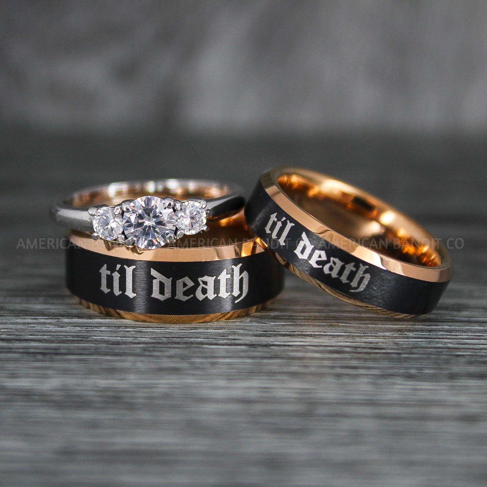 IMG_6410 Til Death Do Us Part Rings, Til Death Do Us Part Wedding Rings, Black Wedding Bands - Image 1