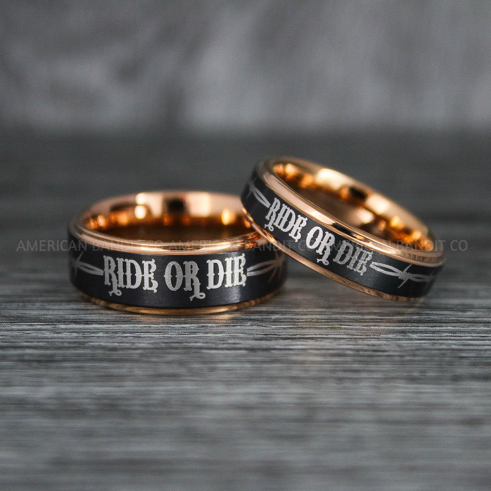 IMG_6419 Ride or Die Rings, Ride or Die, Ride or Die Wedding Rings, Ride or Die Wedding Bands, Black Wedding Rings, Black Wedding Bands, Biker Rings - Image 1