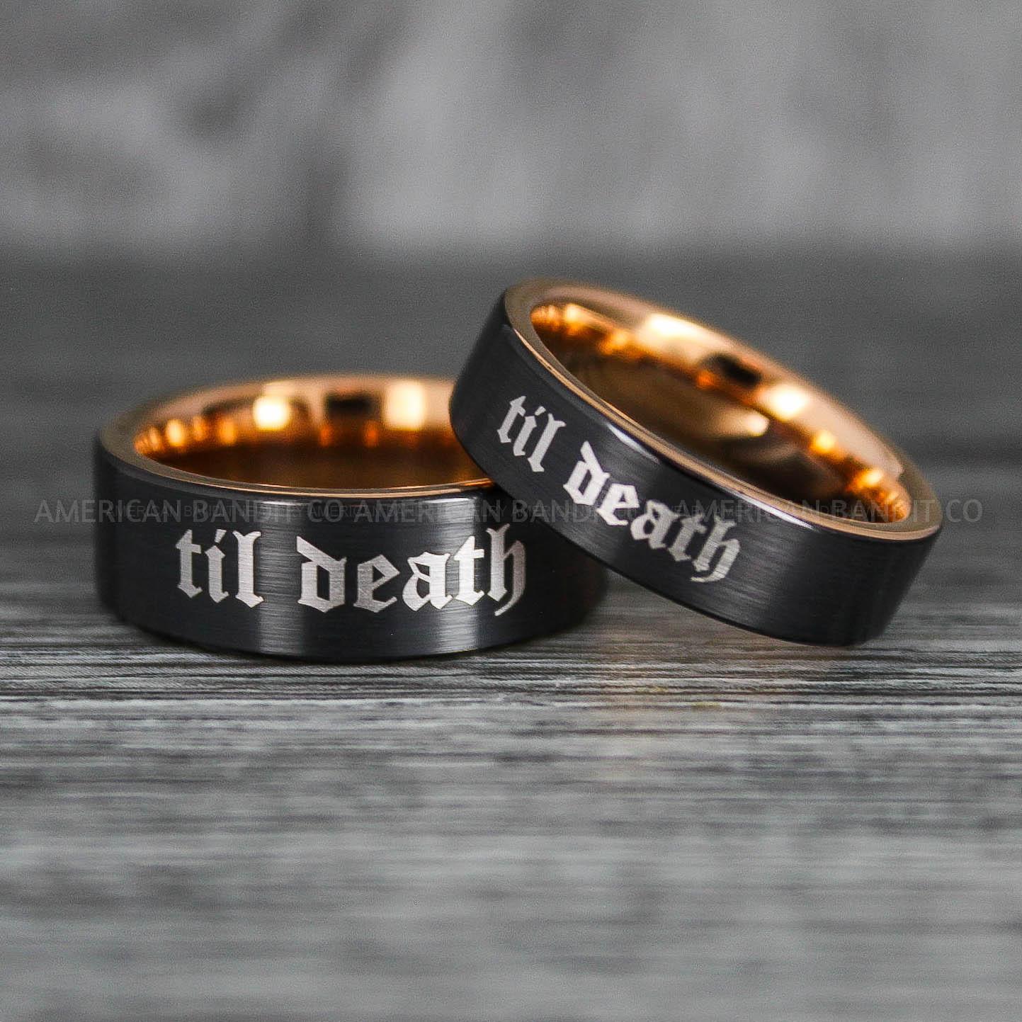 IMG_6428 Til Death Do Us Part Rings, Til Death Do Us Part Wedding Rings, Black Wedding Bands - Image 1
