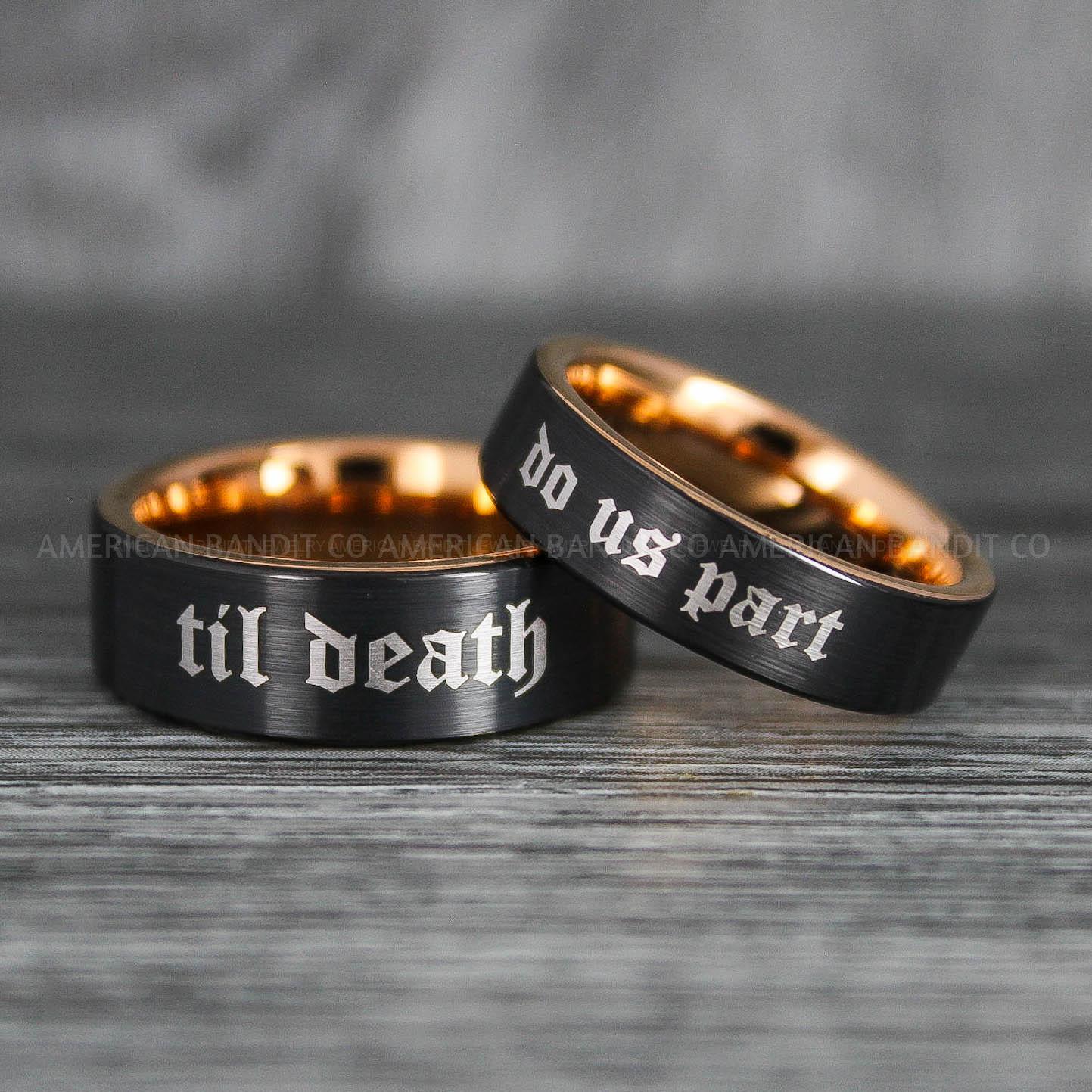 IMG_6429 Til Death Do Us Part Rings, Til Death Do Us Part Wedding Rings, Black Wedding Bands - Image 1