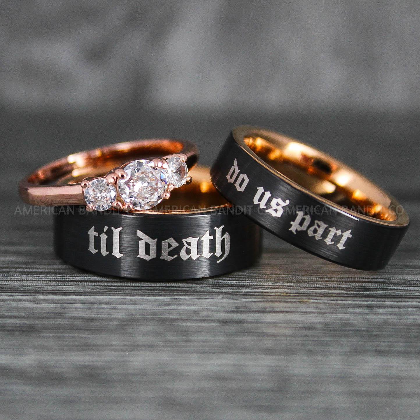 IMG_6431 Til Death Do Us Part Rings, Til Death Do Us Part Wedding Rings, Black Wedding Bands - Image 1