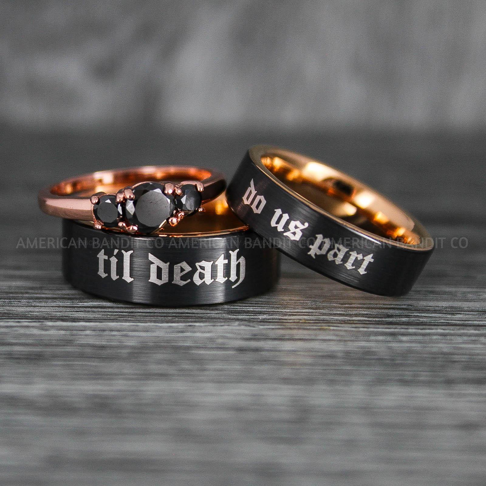 IMG_6432 Til Death Do Us Part Rings, Til Death Do Us Part Wedding Rings, Black Wedding Bands - Image 1