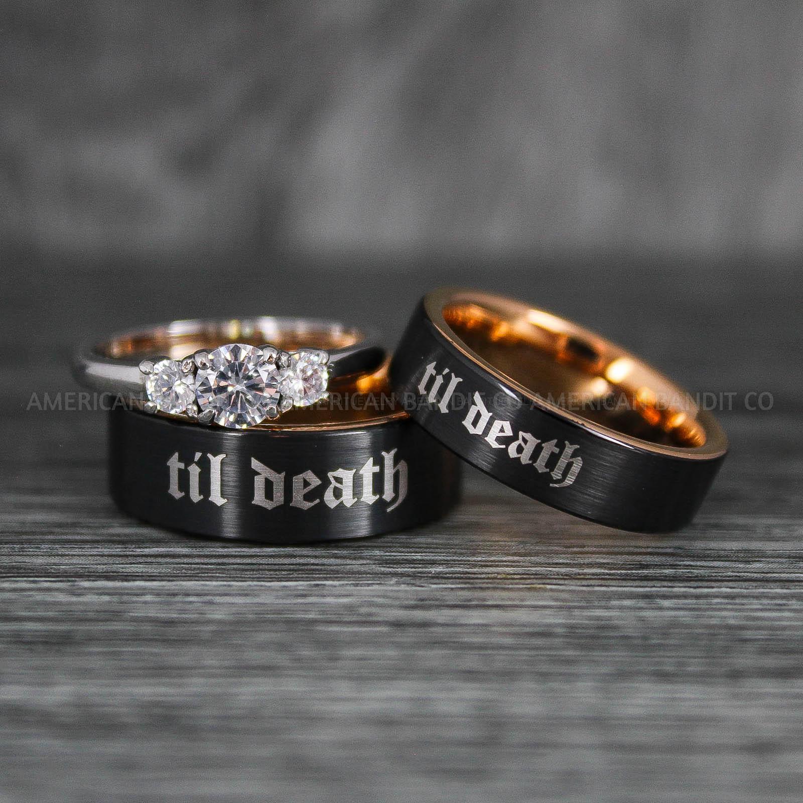 IMG_6434 Til Death Do Us Part Rings, Til Death Do Us Part Wedding Rings, Black Wedding Bands - Image 1