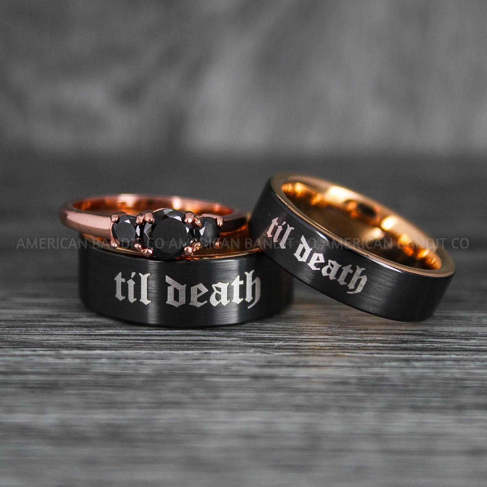 IMG_6435 Til Death Do Us Part Rings, Til Death Do Us Part Wedding Rings, Black Wedding Bands - Image 1