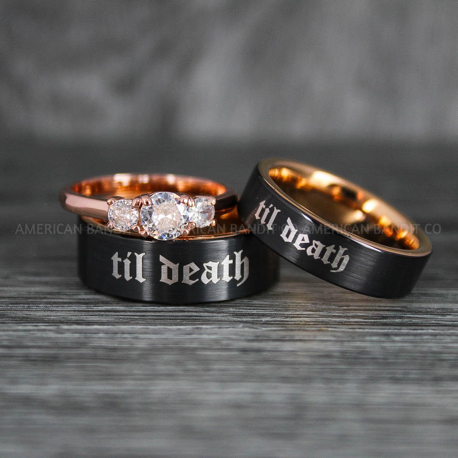 IMG_6436 Til Death Do Us Part Rings, Til Death Do Us Part Wedding Rings, Black Wedding Bands - Image 1