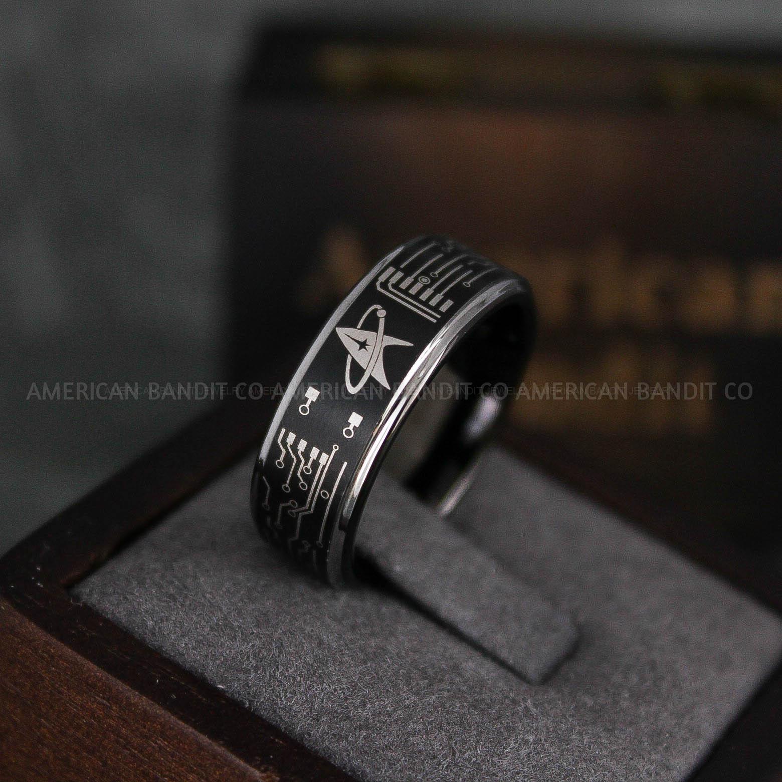 IMG_6459 Star Trek Ring, Star Trek Wedding Band, Black Star Trek Wedding Ring, Star Trek Wedding Ring, Star Trek Jewelry - Image 1