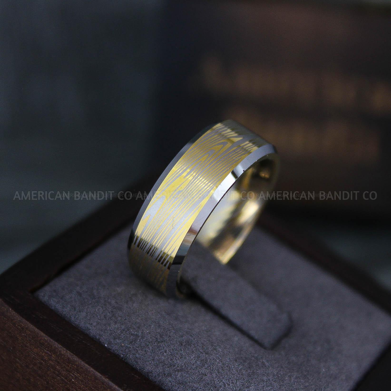 IMG_6506 Damascus Steel Ring, Damascus Steel Wedding Ring, Damascus Steel Wedding Band, Gold Wedding Ring, Gold Damascus Steel Wedding Ring - Image 1