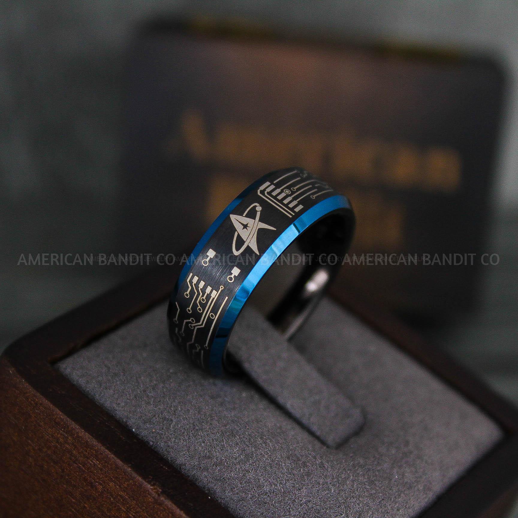 IMG_6525 Star Trek Ring, Star Trek Wedding Band, Black Star Trek Wedding Ring, Star Trek Wedding Ring, Star Trek Jewelry - Image 1